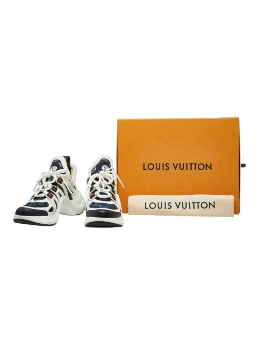 Louis Vuitton Monogram LV A-light Line 39 White Navy Brown Leather Sneaker - Picture 9 of 9